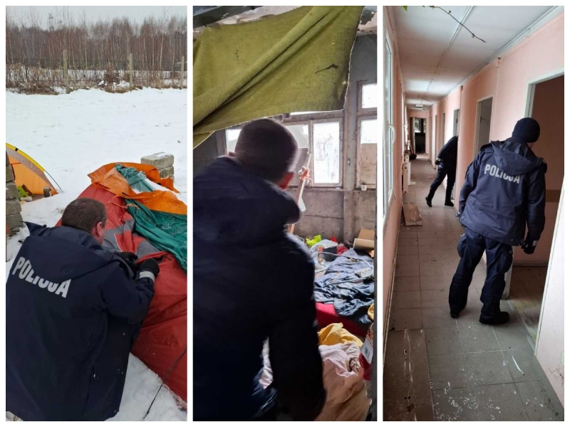 Policjanci wraz ze streetworkerem sprawdzają bezpieczeństwo bezdomnych