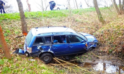 Pijany kierowca wypadł z drogi i wjechał do rowu [FOTO] - Serwis informacyjny z Wodzisławia Śląskiego - naszwodzislaw.com